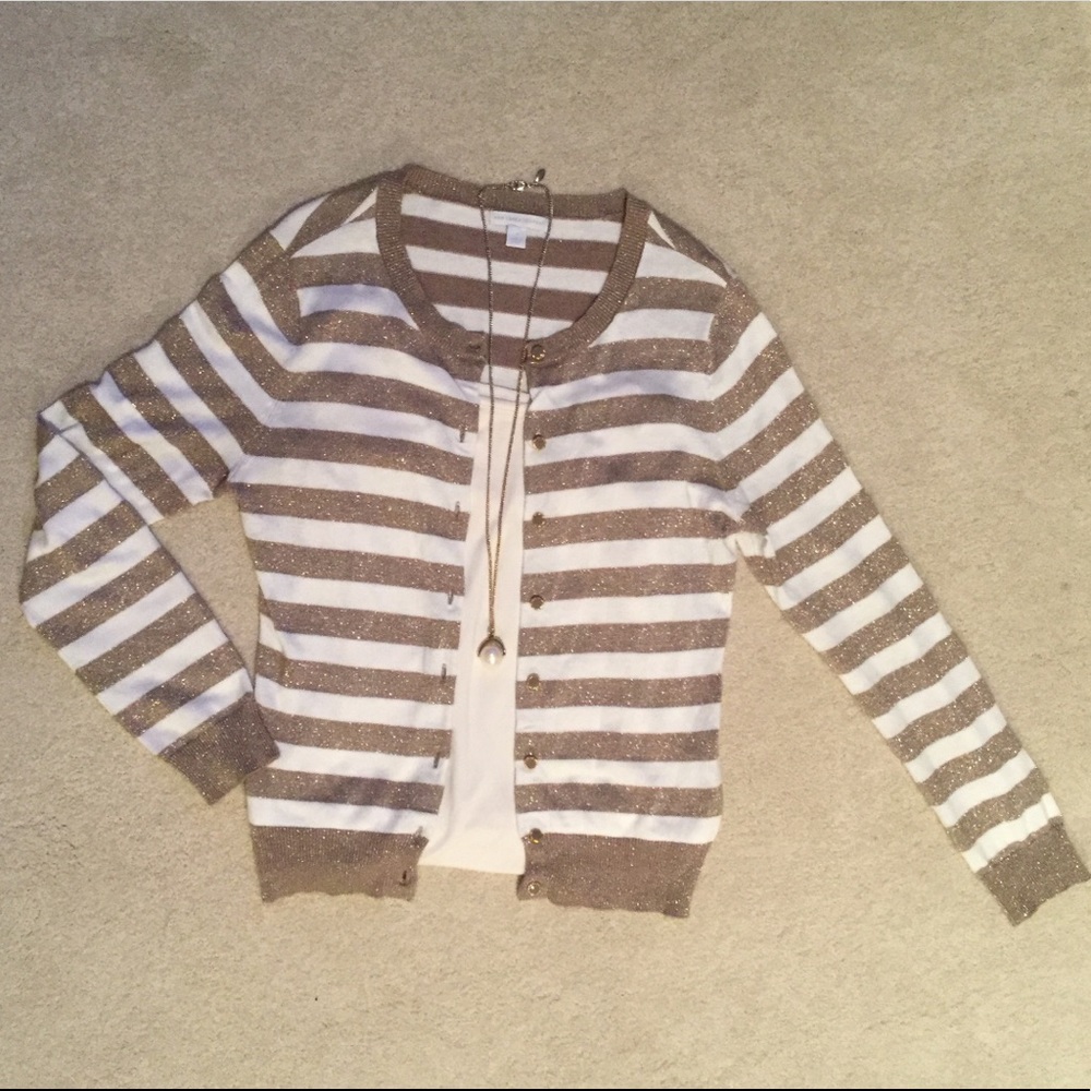 Cream and Taupe Striped Cardigan
